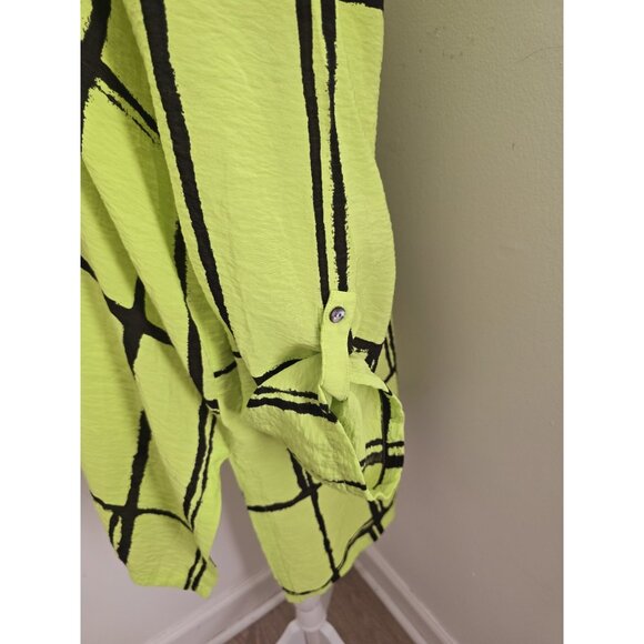 John Mark Abstract Neon Green Black Collared Roll Tab Tunic Blouse Top Shirt XL - Picture 7 of 12